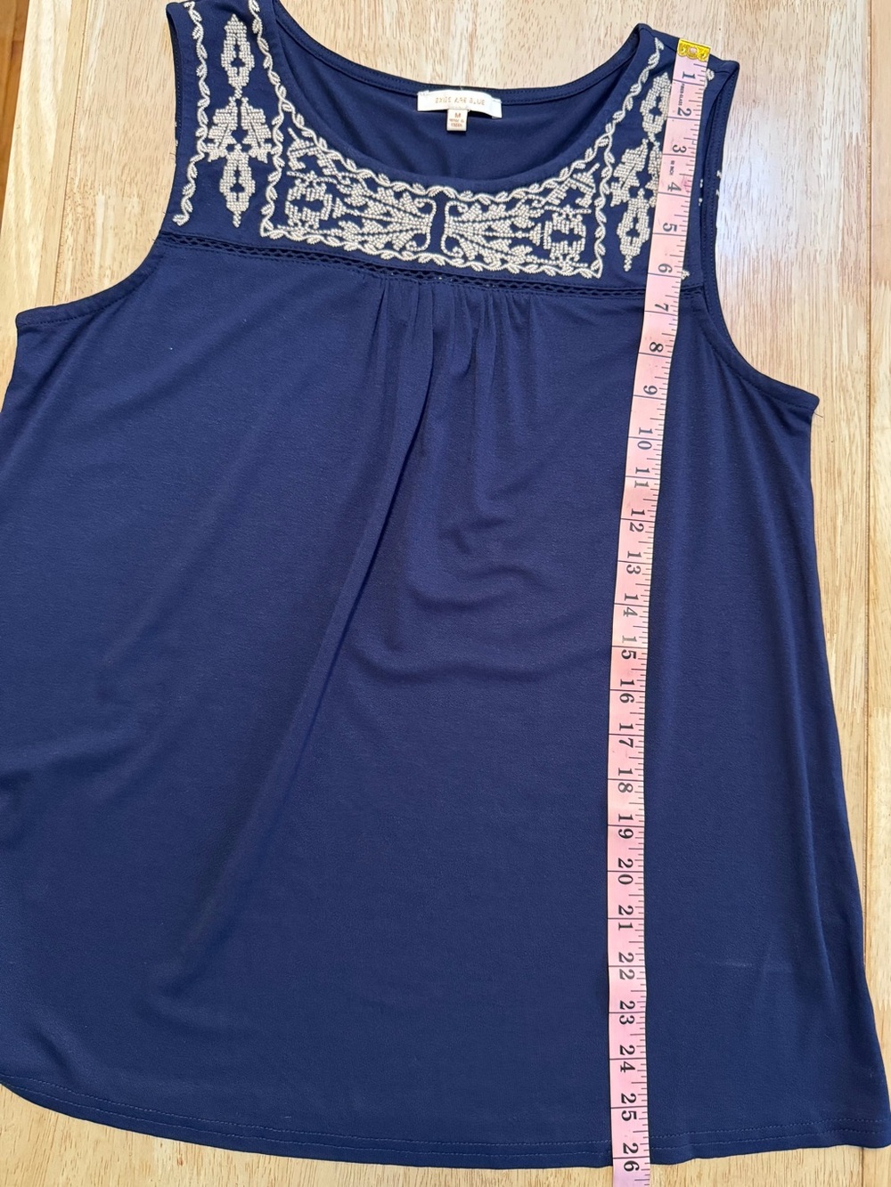 Skies Are Blue Traleven Embroidered Yoke Knit Top Navy Medium - Picture 7 of 7